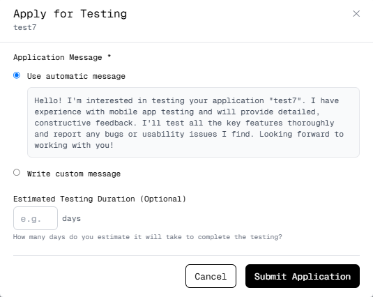 Apply for Testing