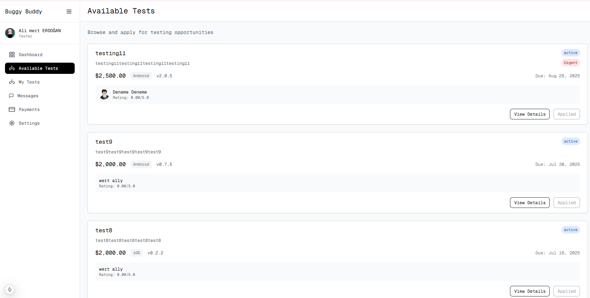 Available Tests