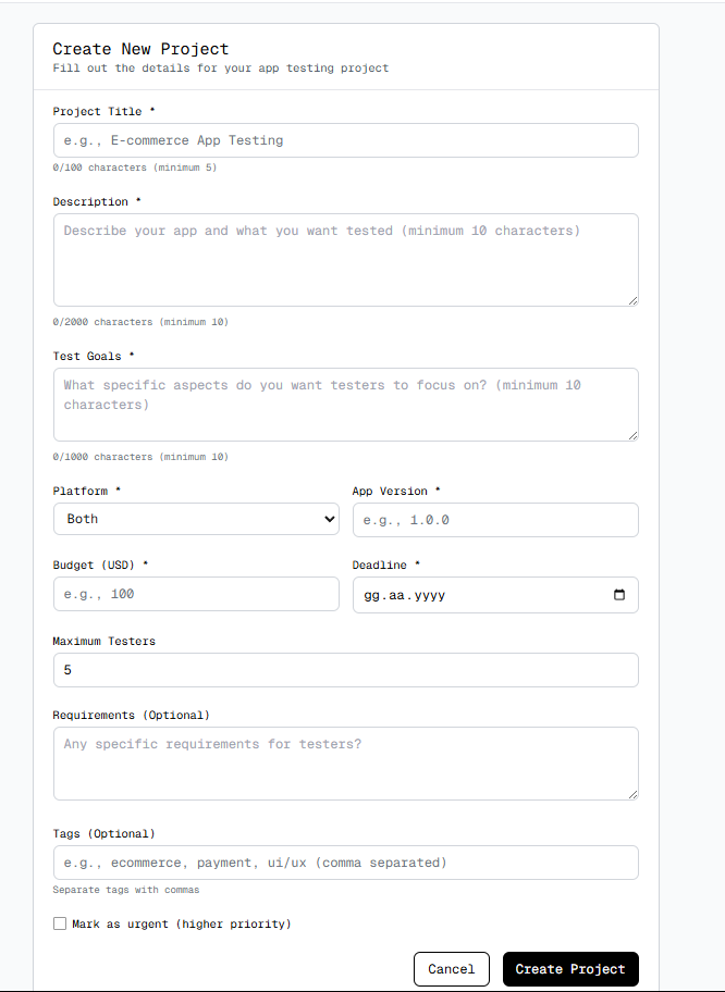 Create New Project