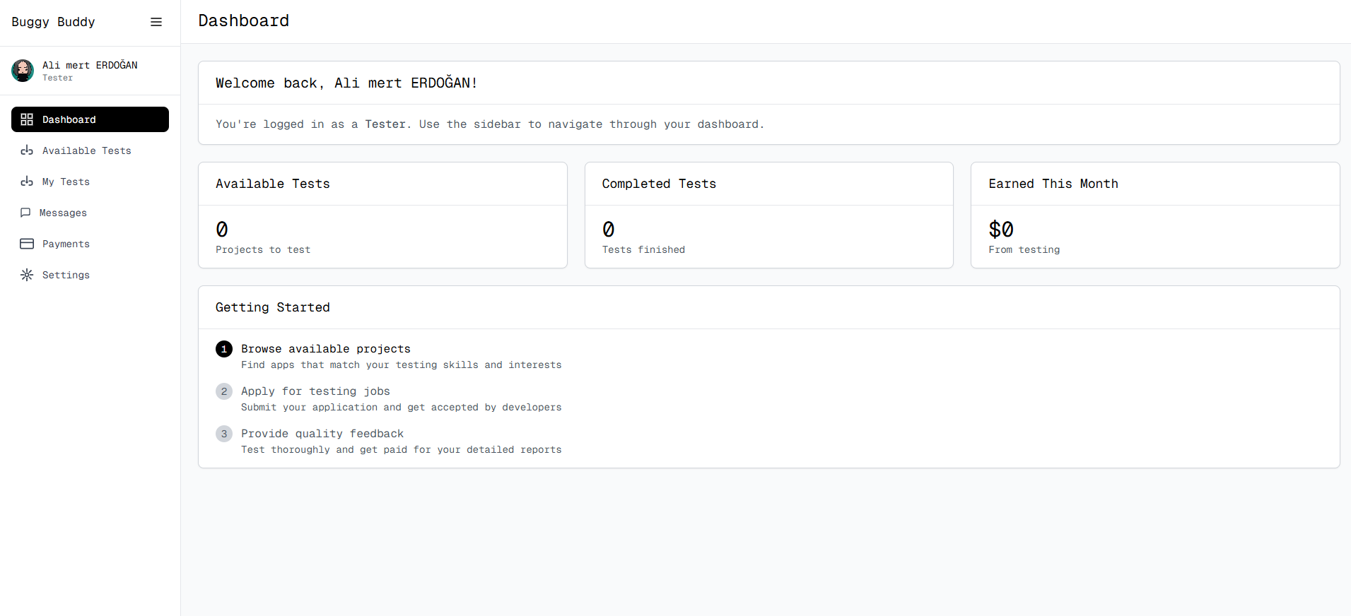 Tester Dashboard